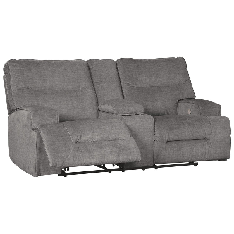 Coombs - Charcoal - Dbl Rec Pwr Loveseat W/console-Washburn's Home Furnishings