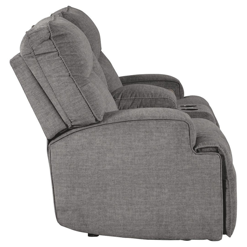 Coombs - Charcoal - Dbl Rec Pwr Loveseat W/console-Washburn's Home Furnishings