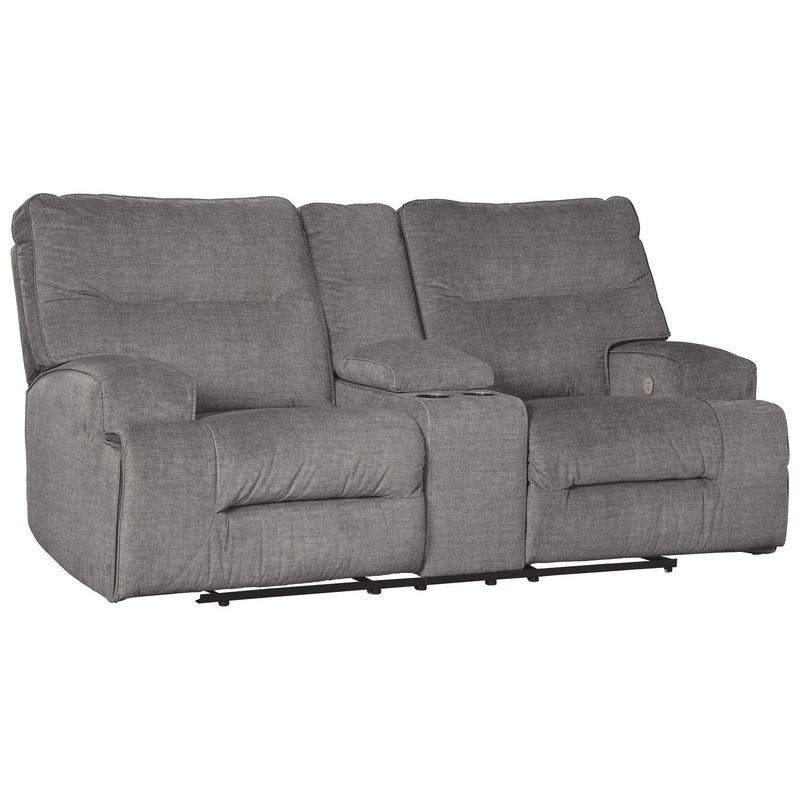 Coombs - Charcoal - Dbl Rec Pwr Loveseat W/console-Washburn's Home Furnishings