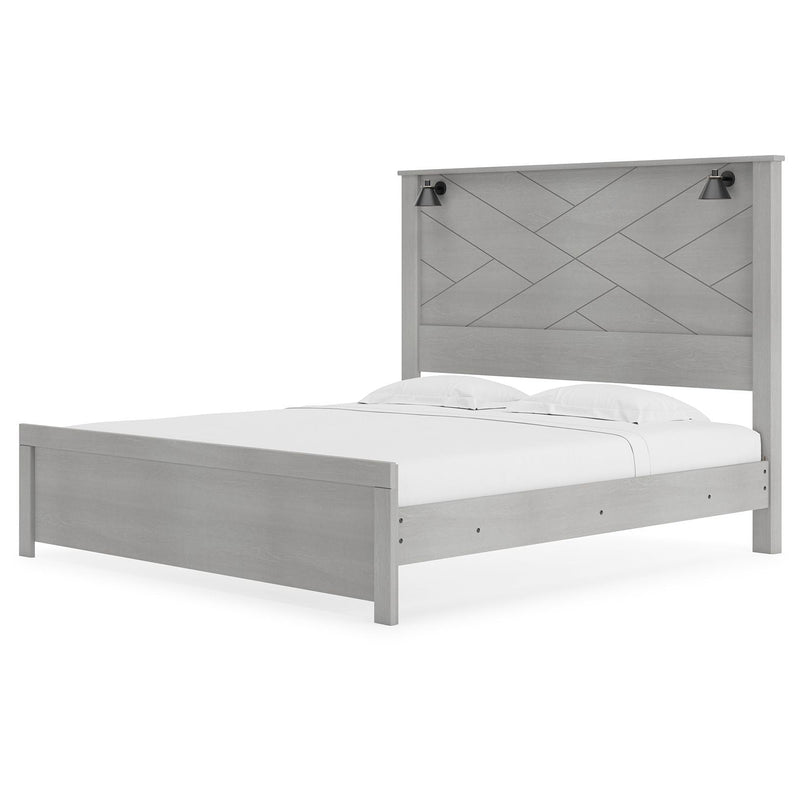 Cottonburg - Light Gray/white - King Panel Bed With Sconce Lights-Washburn's Home Furnishings