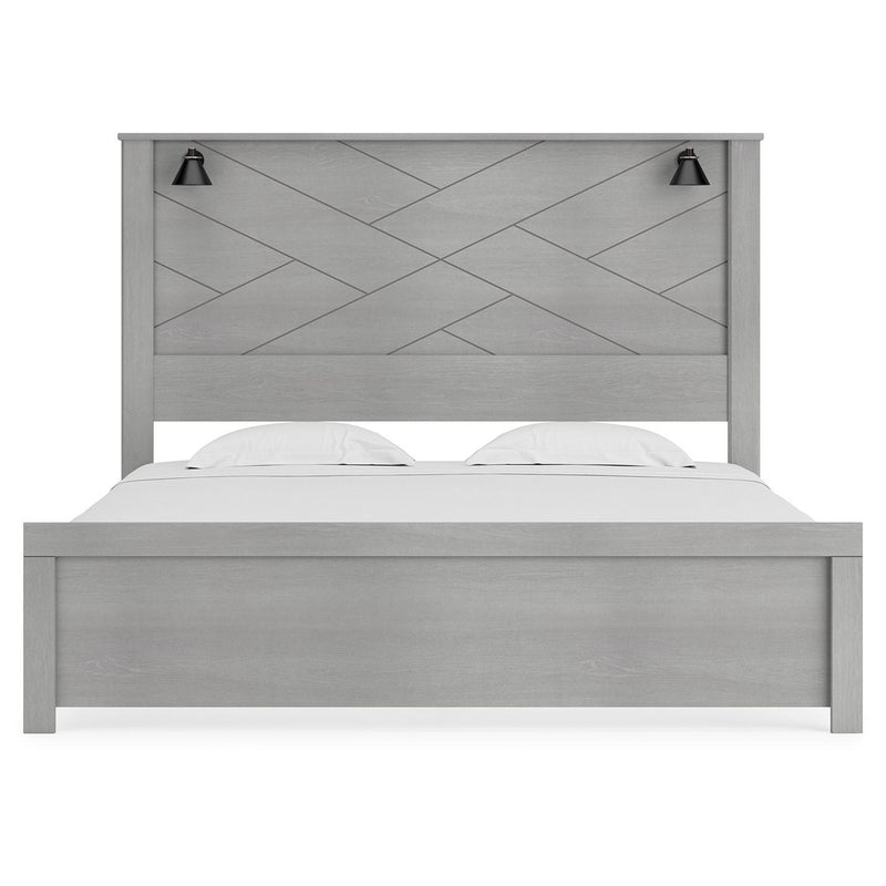 Cottonburg - Light Gray/white - King Panel Bed With Sconce Lights-Washburn's Home Furnishings