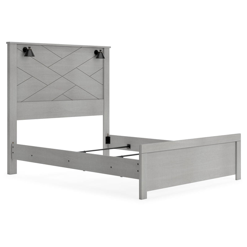 Cottonburg - Light Gray/white - Queen Panel Bed With Sconce Lights-Washburn's Home Furnishings