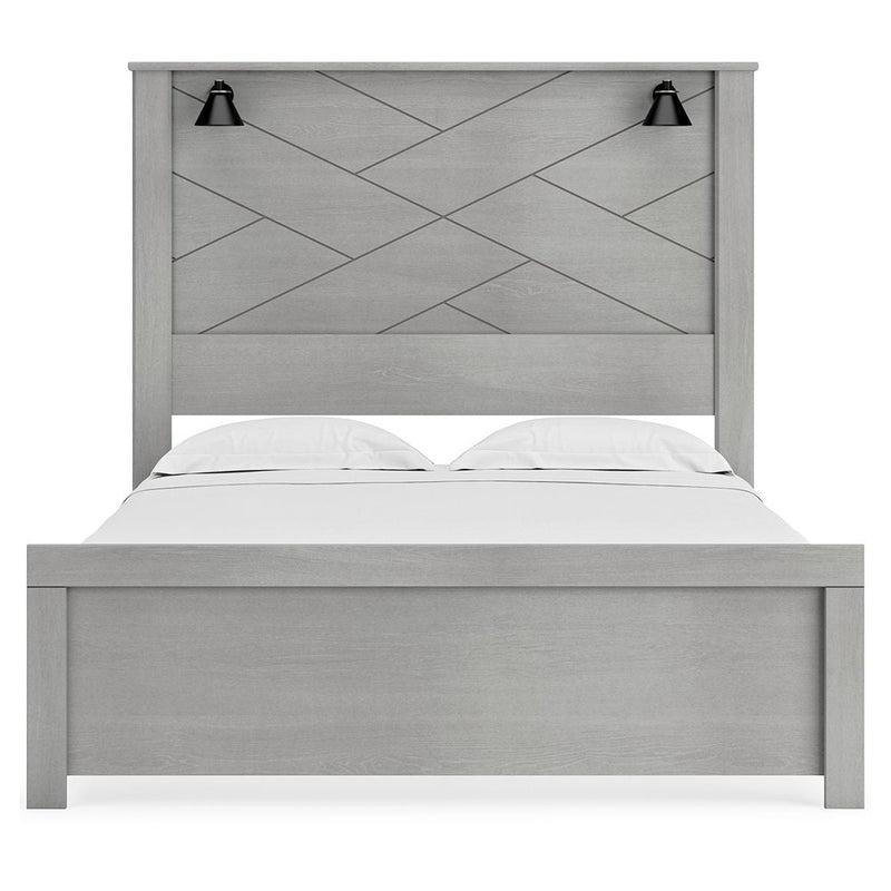 Cottonburg - Light Gray/white - Queen Panel Bed With Sconce Lights-Washburn's Home Furnishings