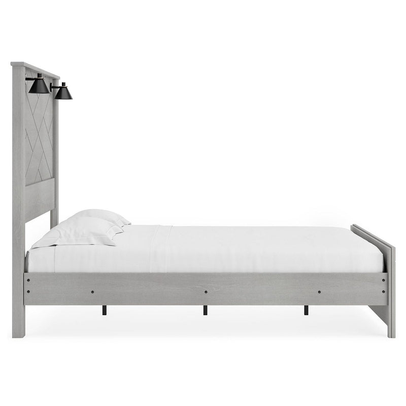 Cottonburg - Light Gray/white - Queen Panel Bed With Sconce Lights-Washburn's Home Furnishings