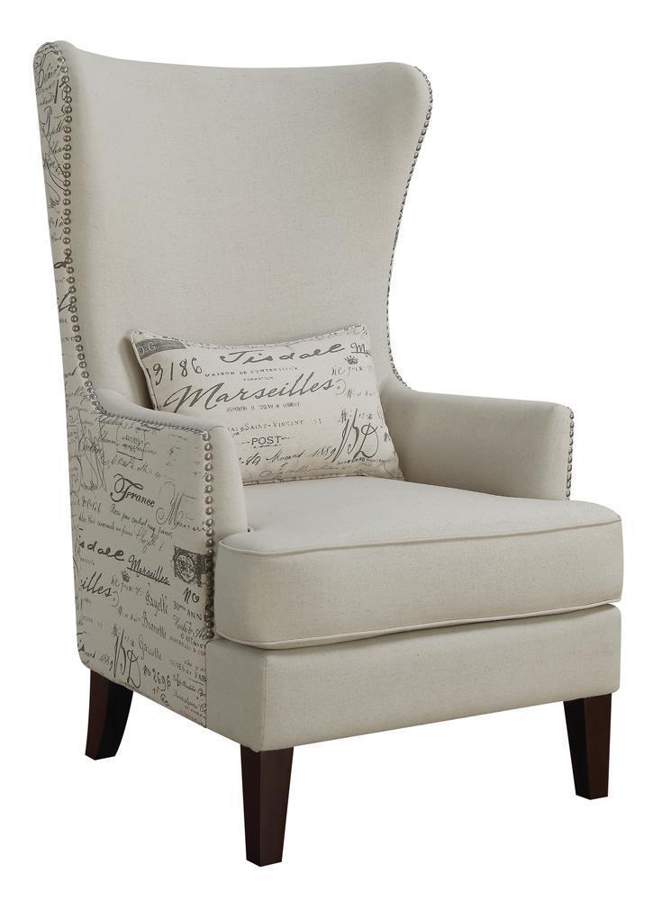 Curved Arm High Back Accent Chair - Beige-Washburn's Home Furnishings