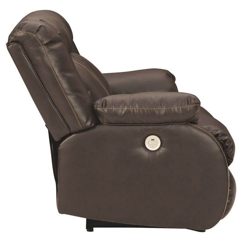 Denoron - Chocolate - Reclining Power Loveseat-Washburn's Home Furnishings