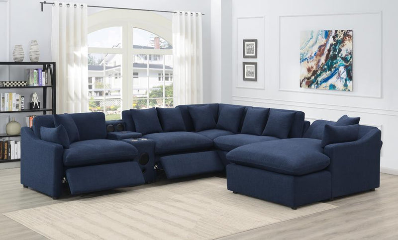 Destino - Midnight Blue - 6 Pc Power Sectional-Washburn's Home Furnishings