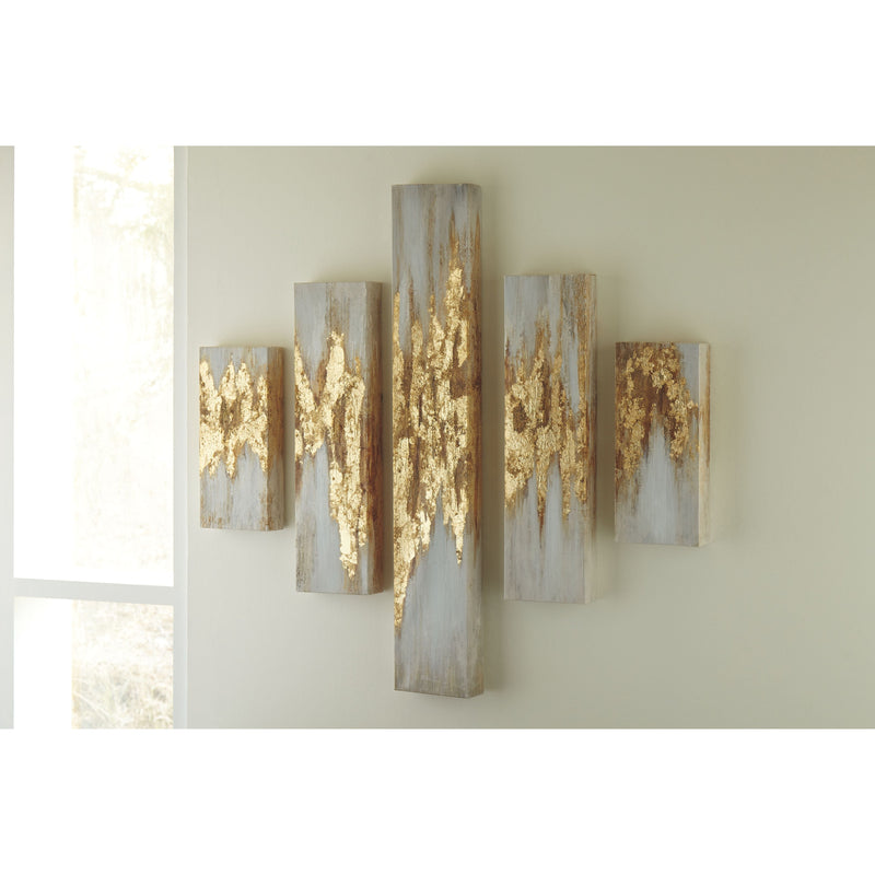 Devlan - Gold Finish/white - Wall Art Set (5/cn)-Washburn's Home Furnishings