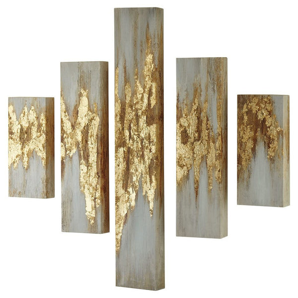 Devlan - Gold Finish/white - Wall Art Set (5/cn)-Washburn's Home Furnishings