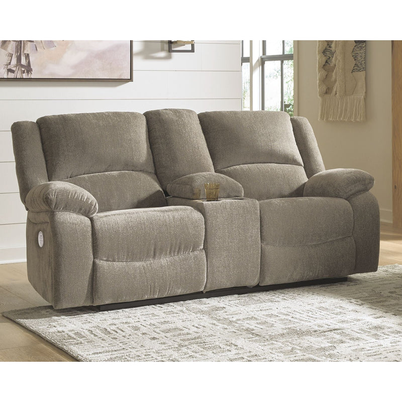 Draycoll - Pewter - Dbl Rec Pwr Loveseat W/console-Washburn's Home Furnishings