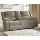 Draycoll - Pewter - Dbl Rec Pwr Loveseat W/console-Washburn's Home Furnishings