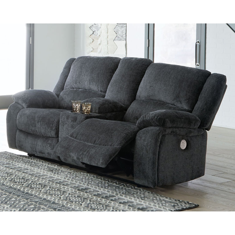 Draycoll - Slate - Dbl Rec Pwr Loveseat W/console-Washburn's Home Furnishings