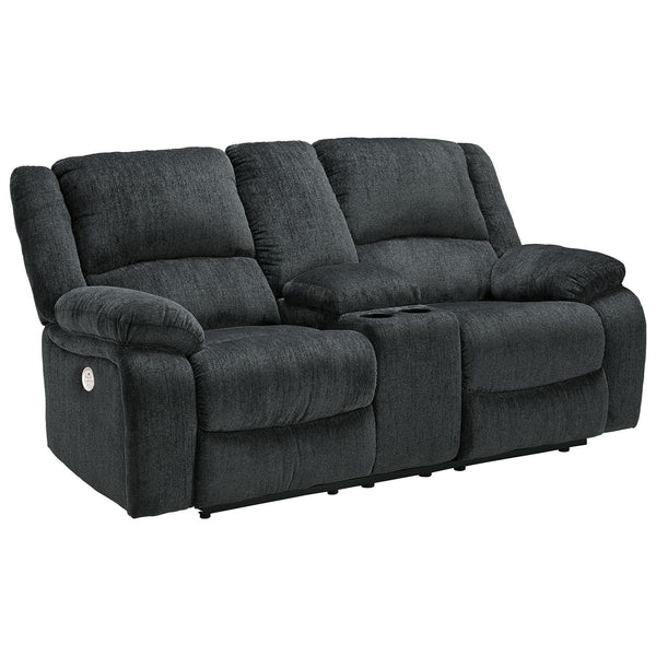 Draycoll - Slate - Dbl Rec Pwr Loveseat W/console-Washburn's Home Furnishings