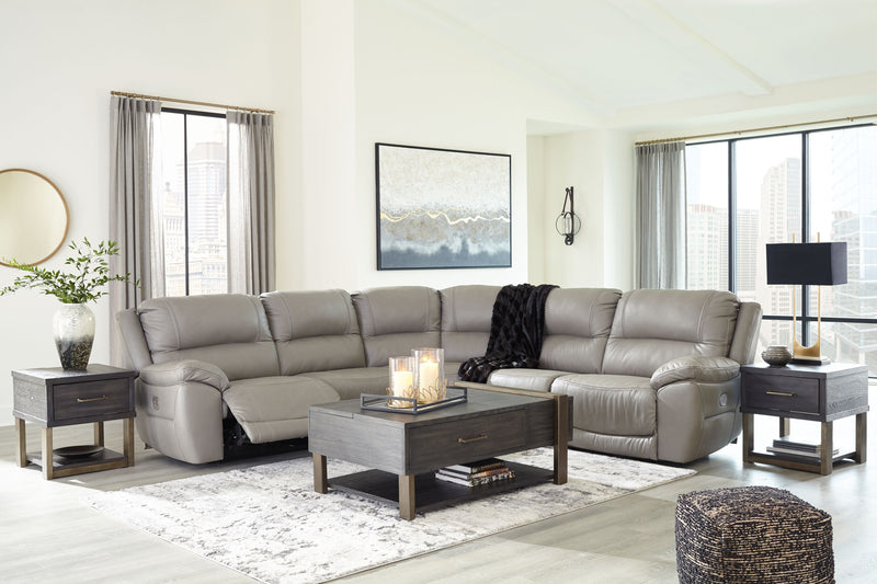 Dunleith - Gray - Power Reclining Sectional 5 Piece-Washburn's Home Furnishings