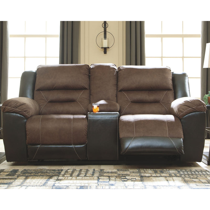 Earhart - Chestnut - Dbl Rec Loveseat W/console-Washburn's Home Furnishings