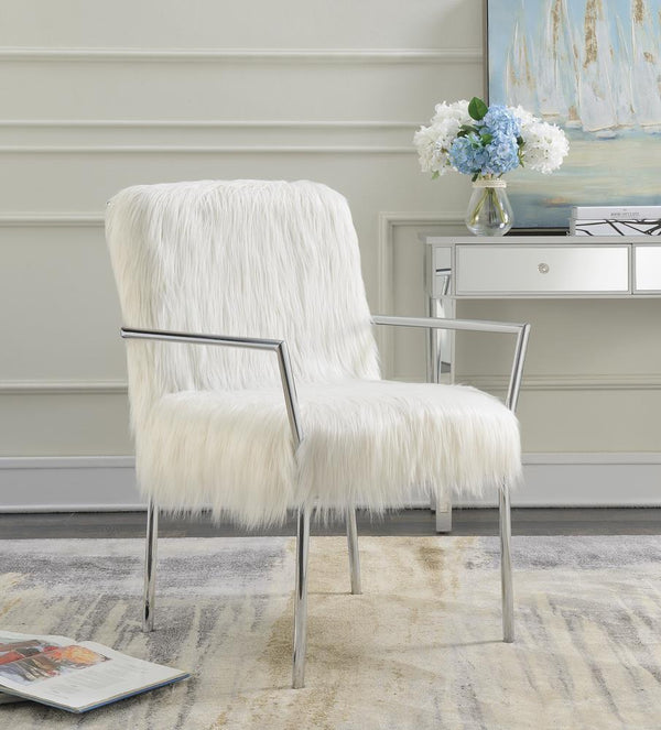 Faux Sheepskin Upholstered Accent Chair With Metal Arm - White-Washburn's Home Furnishings