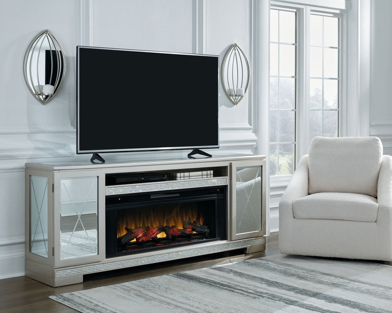 Flamory - Silver - Lg Tv Stand W/fireplace Option-Washburn's Home Furnishings