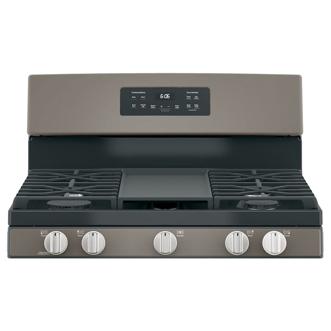 GE 30" Free-Standing Gas Range with Steam Cleaning Oven in Slate-Washburn's Home Furnishings