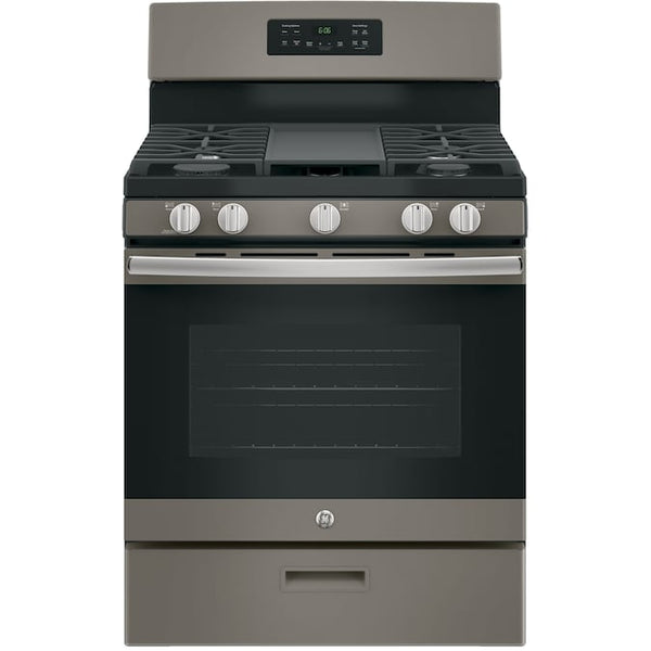 GE 30" Free-Standing Gas Range with Steam Cleaning Oven in Slate-Washburn's Home Furnishings