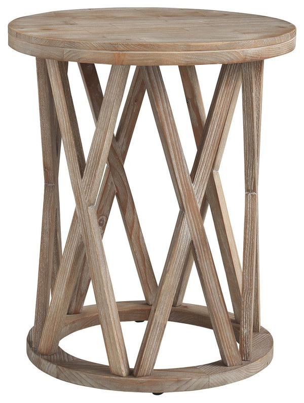 Glasslore - Light Grayish Brown - Round End Table-Washburn's Home Furnishings