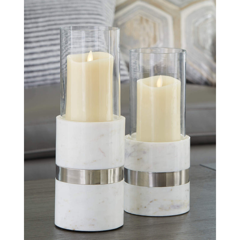 Gracelyn - White/silver Finish - Candle Holder Set (2/cn)-Washburn's Home Furnishings