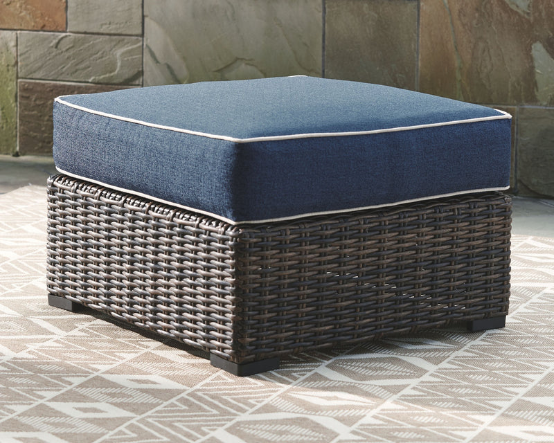 Grasson - Brown/blue - Ottoman With Cushion-Washburn's Home Furnishings