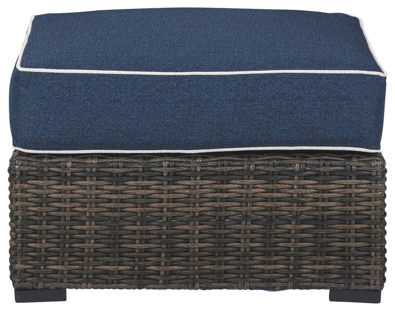 Grasson - Brown/blue - Ottoman With Cushion-Washburn's Home Furnishings