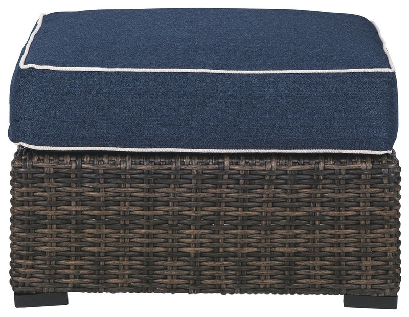 Grasson - Brown/blue - Ottoman With Cushion-Washburn's Home Furnishings