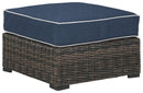 Grasson - Brown/blue - Ottoman With Cushion-Washburn's Home Furnishings