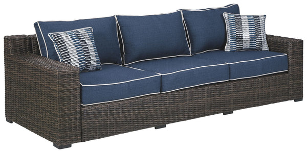 Grasson - Brown/blue - Sofa With Cushion-Washburn's Home Furnishings