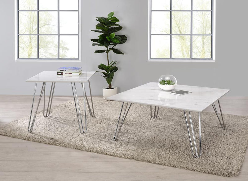 Hairpin - Leg Square End Table - White-Washburn's Home Furnishings