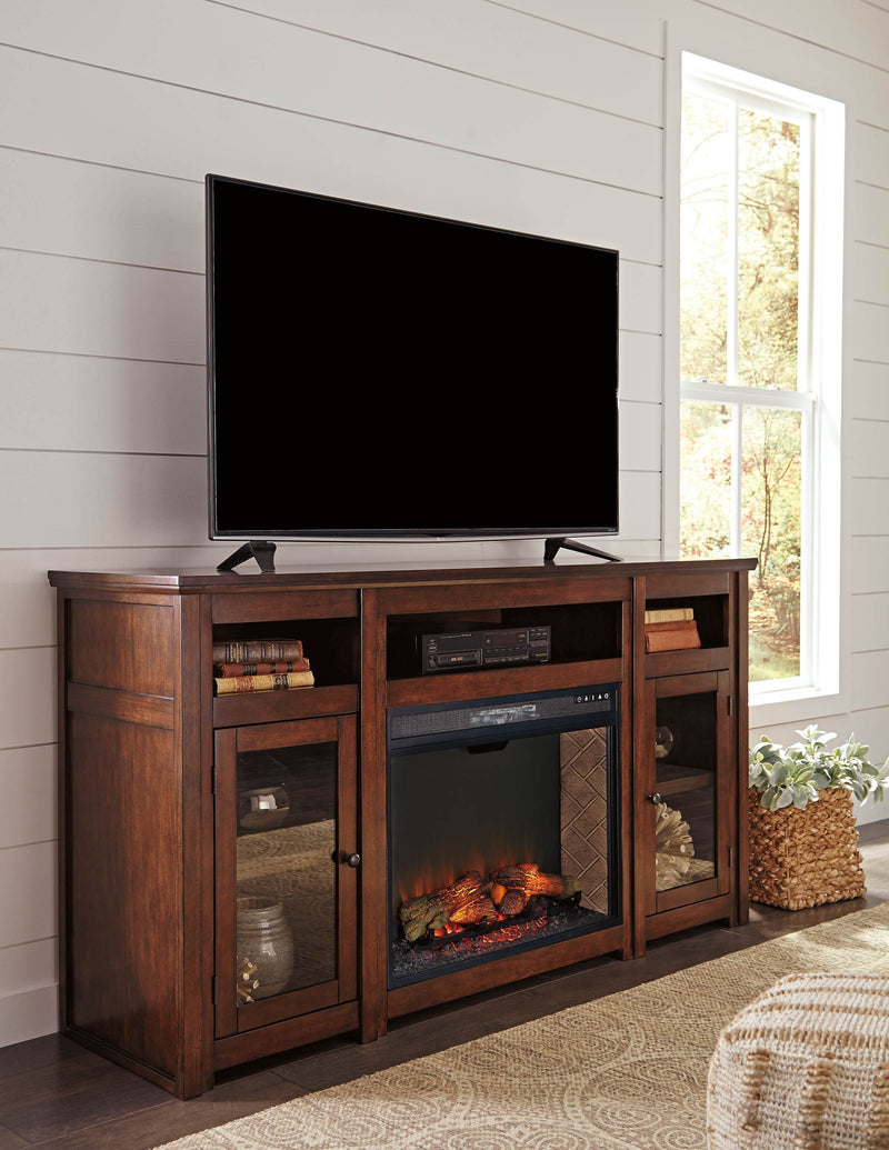 Harpan - Reddish Brown - Xl Tv Stand W/fireplace Option-Washburn's Home Furnishings