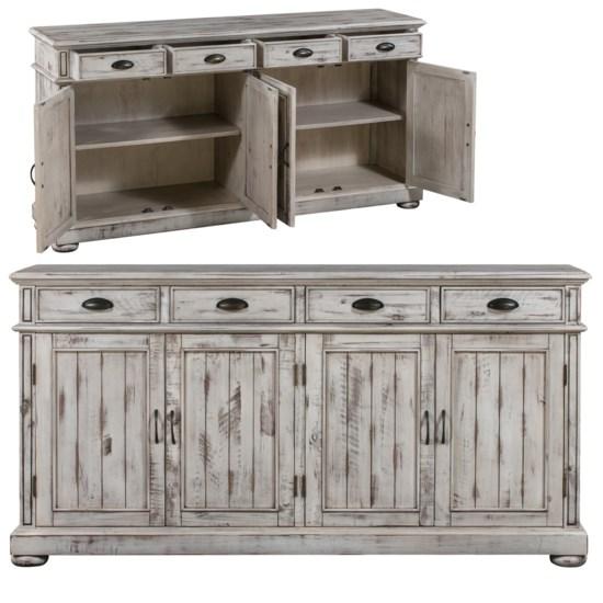 Hawthorne Estate 4 Drawer / 4 Door Wood Sideboard Distressed White Finish-Washburn's Home Furnishings