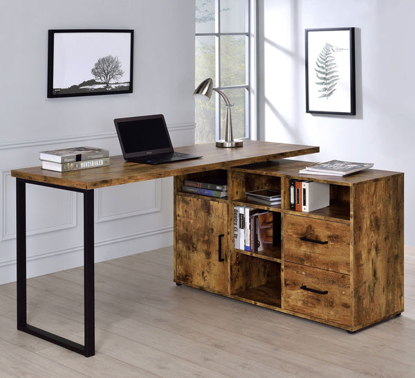 Hertford - L-shape Office Desk With Storage - Antique Nutmeg-Washburn's Home Furnishings