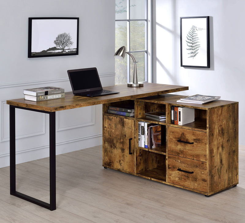 Hertford - L-shape Office Desk With Storage - Antique Nutmeg-Washburn's Home Furnishings