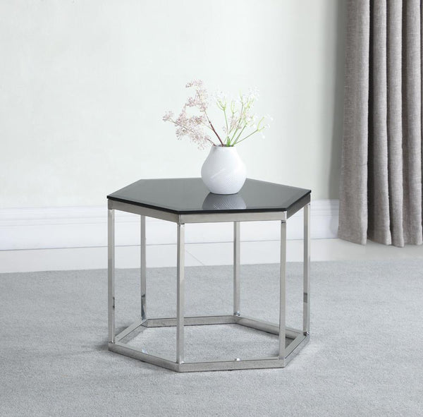 Hexagon - Glass Top Accent Table - Black-Washburn's Home Furnishings