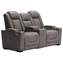 Hyllmont - Gray - Pwr Rec Loveseat/con/adj Hdrst-Washburn's Home Furnishings