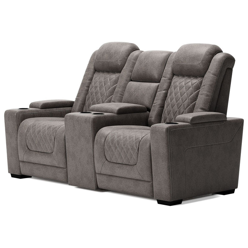 Hyllmont - Gray - Pwr Rec Loveseat/con/adj Hdrst-Washburn's Home Furnishings