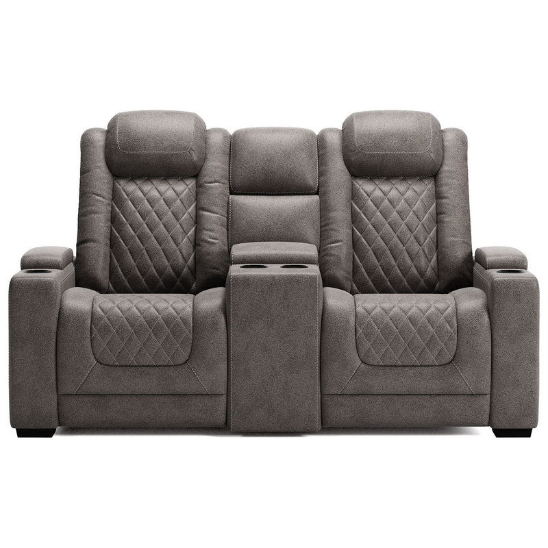 Hyllmont - Gray - Pwr Rec Loveseat/con/adj Hdrst-Washburn's Home Furnishings