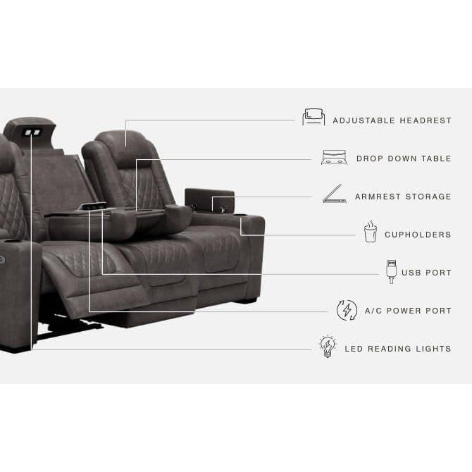 Hyllmont - Gray - Pwr Rec Sofa With Adj Headrest-Washburn's Home Furnishings