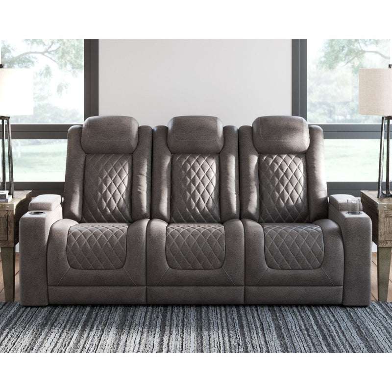 Hyllmont - Gray - Pwr Rec Sofa With Adj Headrest-Washburn's Home Furnishings