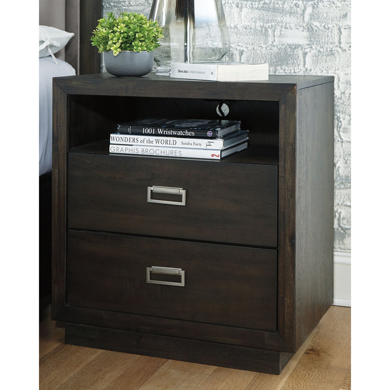 Hyndell - Brown Dark - Two Drawer Night Stand-Washburn's Home Furnishings