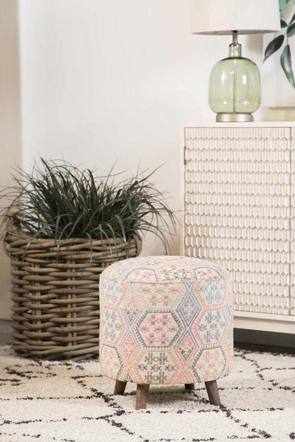 Ikat - Pattern Round Accent Stool - Beige-Washburn's Home Furnishings