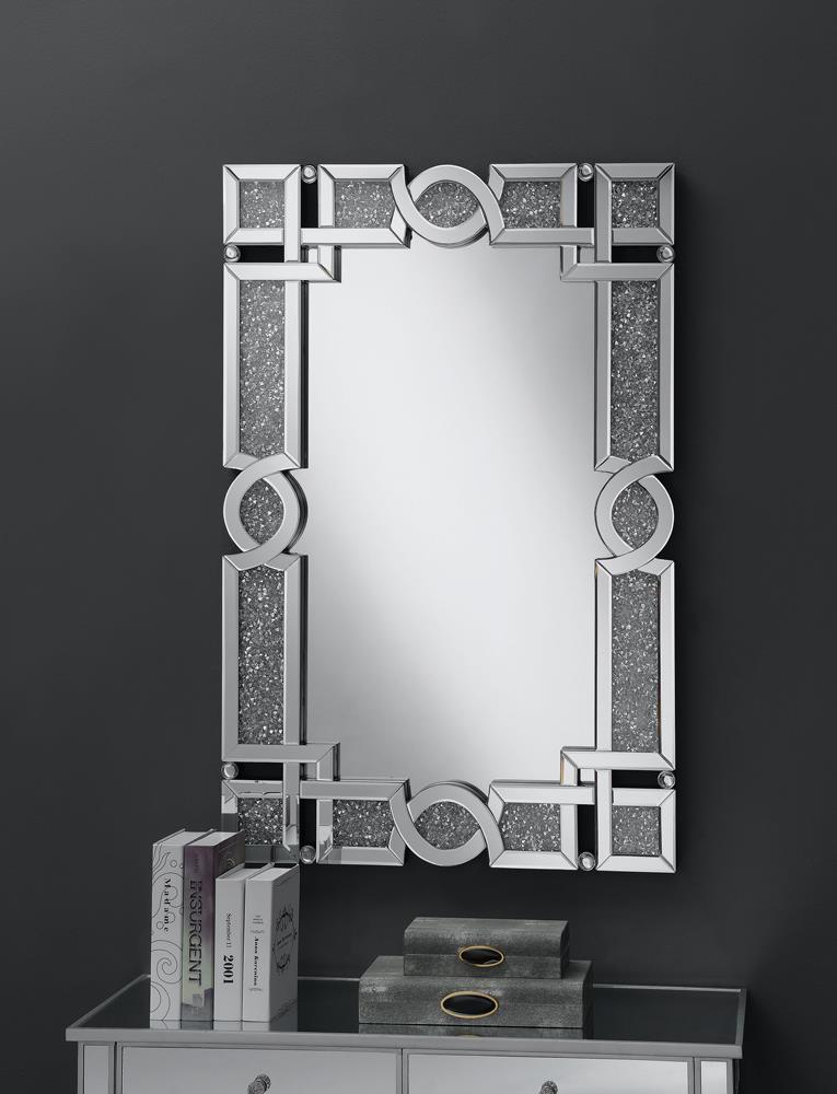 Interlocking Wall Mirror With Iridescent Panels And Beads - Pearl Silver-Washburn's Home Furnishings