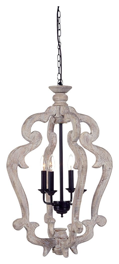 Jocelin - Distressed White - Wood Pendant Light (1/cn)-Washburn's Home Furnishings