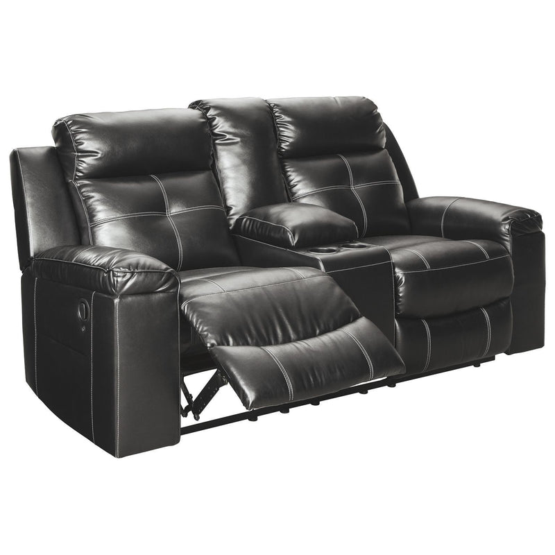 Kempten - Black - Dbl Rec Loveseat W/console-Washburn's Home Furnishings