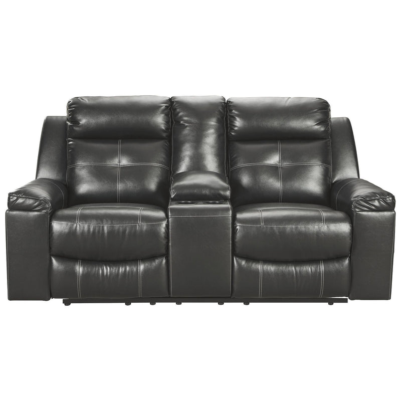 Kempten - Black - Dbl Rec Loveseat W/console-Washburn's Home Furnishings