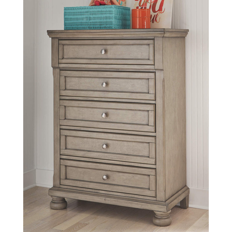 Lettner - Light Gray - Five Drawer Chest - Central Handle-Washburn's Home Furnishings