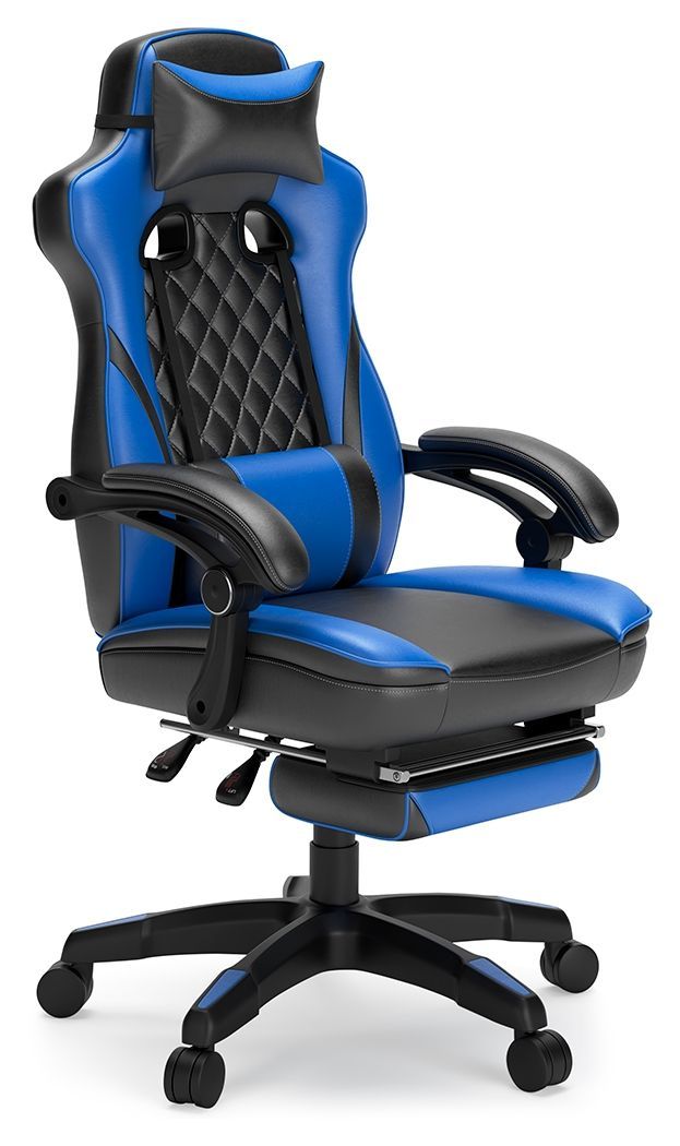 Lynxtyn - Blue/black - Home Office Swivel Desk Chair With Pull-out Footrest-Washburn's Home Furnishings