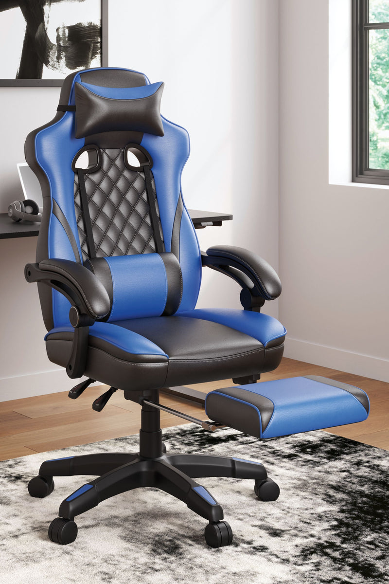 Lynxtyn - Blue/black - Home Office Swivel Desk Chair With Pull-out Footrest-Washburn's Home Furnishings